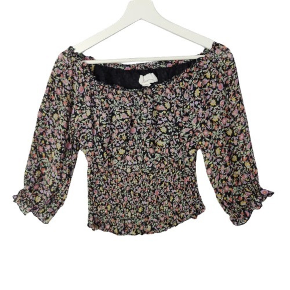 Anthropologie Prairie Cottage Floral Smocked Crop Top Ruffle Sleeve Womens SZ XS